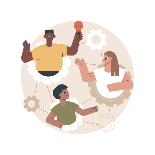 Illustration avec trois jeunes représentant le développement social, la citoyenneté