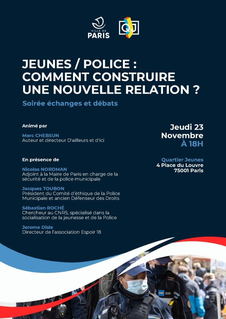 Affiche soirée débat Police/jeunes : Comment construire une nouvelle relation ?